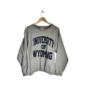 Vintage University of Wyoming Crewneck Sweatshirt Spellout Graphic Grey Large